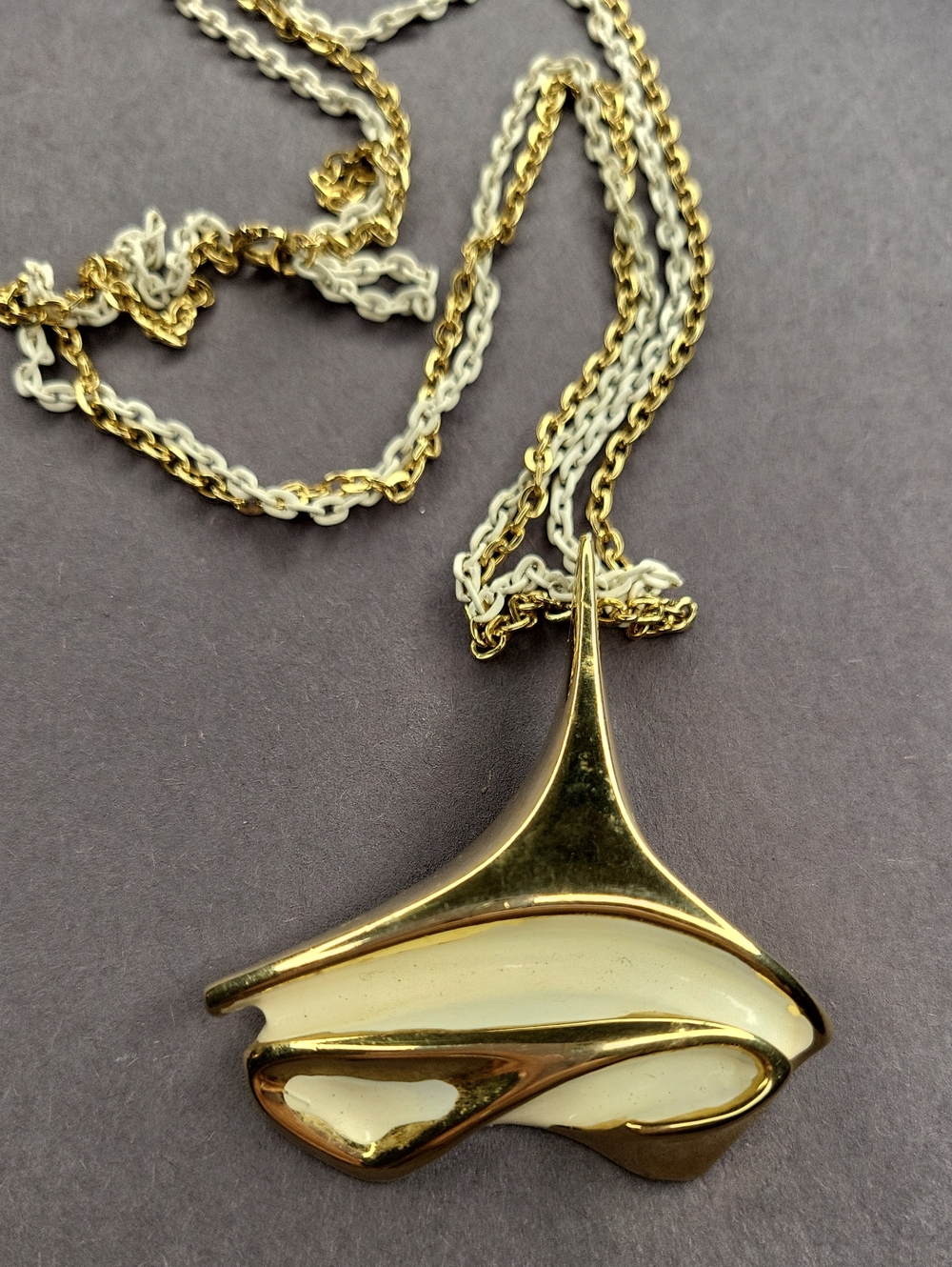 Gold and Cream Modern Abstract Pendant Necklace